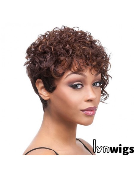 Short Auburn Curly Layered Trendy African American Wigs