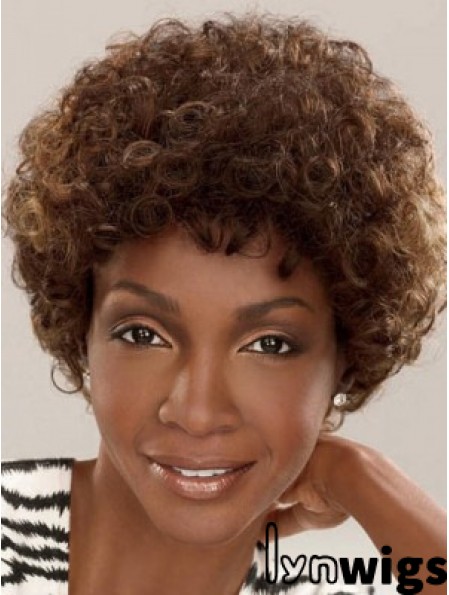 Capless Short Brown Layered Brown Synthetic Afro Kinky Hairstyles