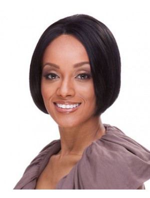 Indian Remy Bobs Short Black Straight Front Lace Wigs UK Human Hair