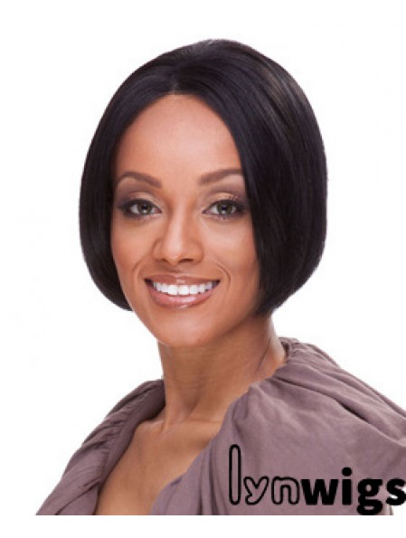 Indian Remy Bobs Short Black Straight Front Lace Wigs UK Human Hair