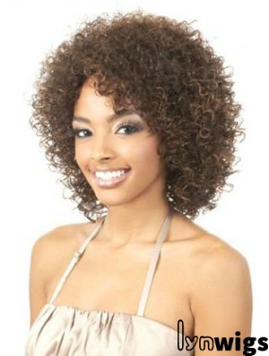 Amazing Brown Shoulder Length Without Bangs Curly Glueless Lace Front Wigs