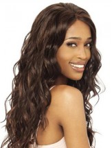 Without Bangs Modern Wavy Brown Long Human Hair Lace Front Wigs