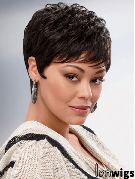 Brown Cropped Synthetic Wavy Capless Wigs For African American