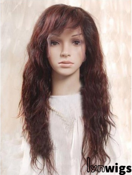 Auburn 100% Hand Tied Layered Wavy Remy Human Long Mono Wigs