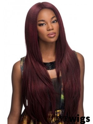 Suitable Red Long Without Bangs Yaki Glueless Lace Front Wigs