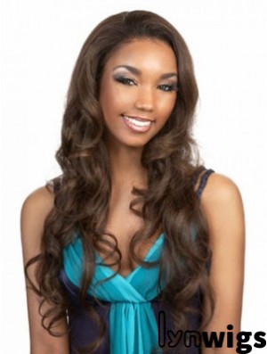 Long Brown Wavy Without Bangs Flexibility African American Wigs