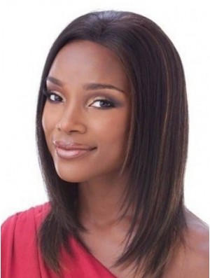 Without Bangs Best Straight Auburn Shoulder Length Human Hair Lace Front Wigs