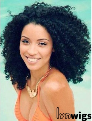 Shoulder Lace Front Remy Human Black Kinky Curly Afro Wig