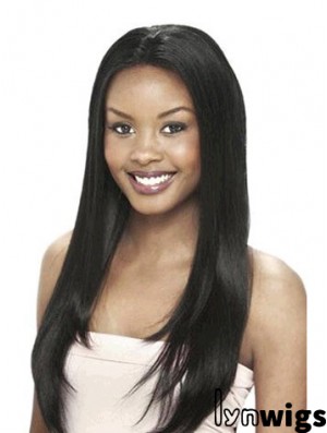 Without Bangs Designed Yaki Black Long Human Hair Lace Front Wigs