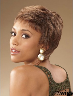 Cropped Brown Curly Boycuts Suitable African American Wigs