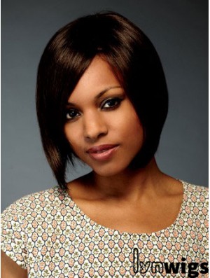 Chin Length Brown Straight Bobs Flexibility African American Wigs