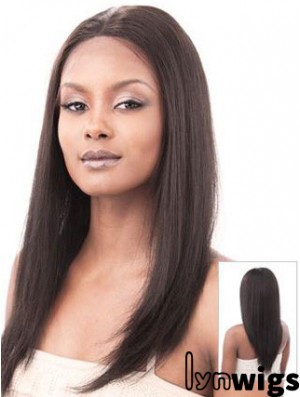 Auburn 16 inch Sleek Long Yaki Without Bangs Lace Wigs