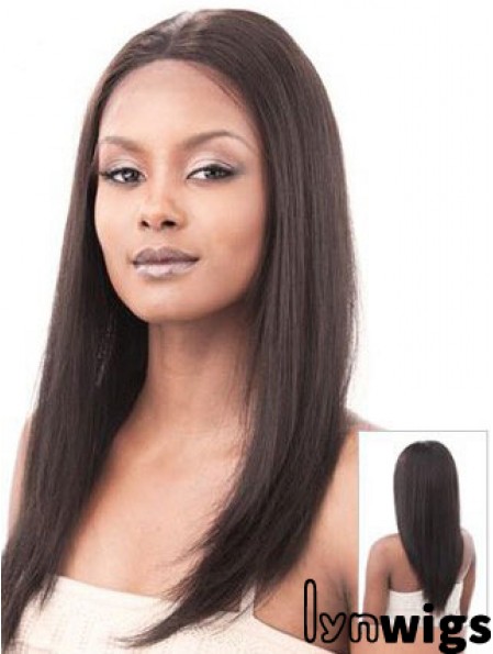 Auburn 16 inch Sleek Long Yaki Without Bangs Lace Wigs