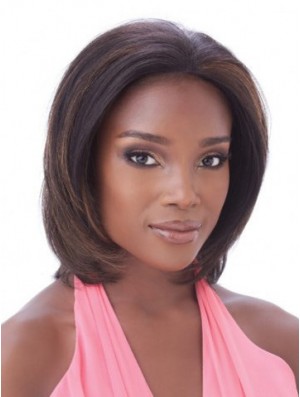 Without Bangs Hairstyles Straight Auburn Chin Length Human Hair Lace Front Wigs