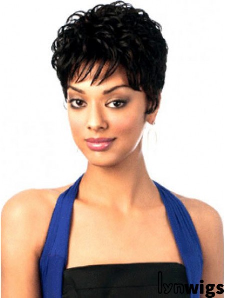 Cropped Black Wavy Boycuts Top African American Wigs