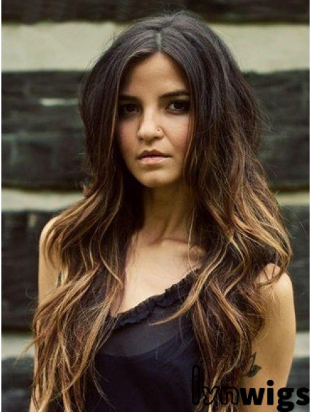 Long Ombre/2 Tone Wavy Without Bangs Fashionable African American Wigs