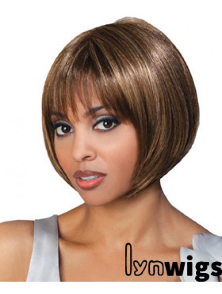 Chin Length Brown Straight Bobs Top African American Wigs