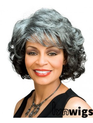 Great Chin Length Wavy Capless Grey Wigs