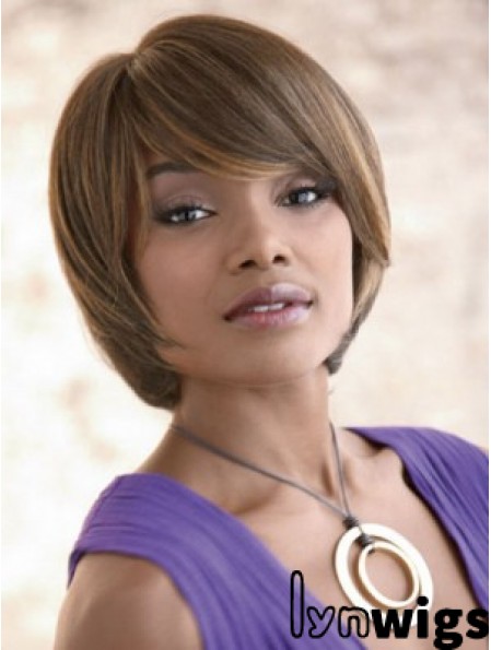 Chin Length Synthetic Blonde Capless With Bangs Hair Straighteners For African Hair