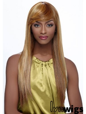 Long Blonde Straight With Bangs Fashionable African American Wigs