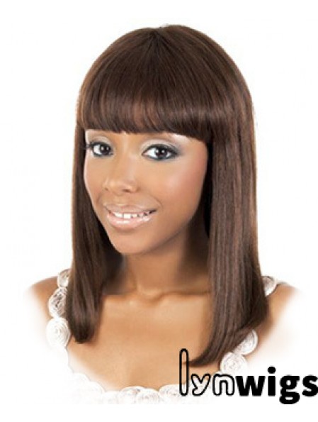 Shoulder Length Brown Straight With Bangs Amazing African American Wigs