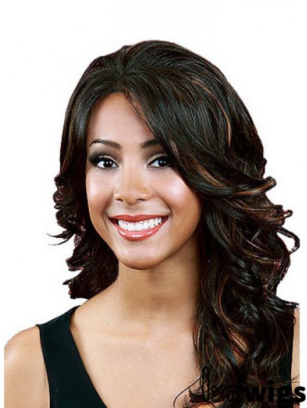 Wavy With Bangs Long Black Durable Lace Front Wigs