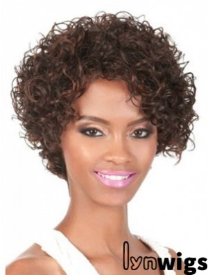 Chin Length Brown Curly With Bangs Natural African American Wigs