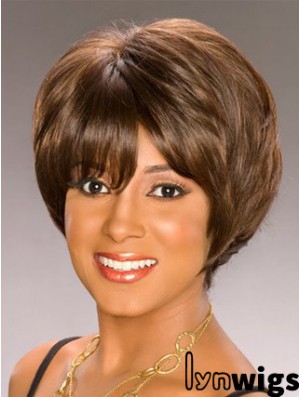 Bobs Capless Short Wavy Brown Synthetic African American Wigs UK