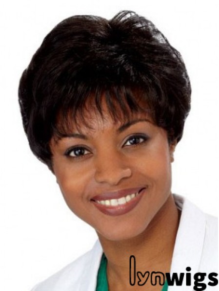 Short Black Straight Layered Convenient African American Wigs