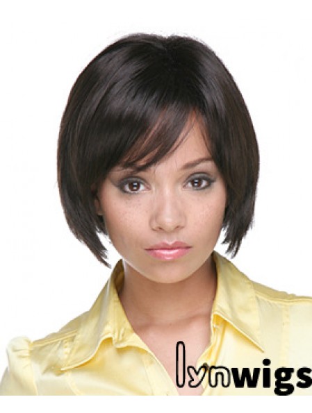 Chin Length Black Straight Bobs Flexibility African American Wigs