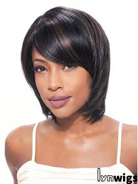 Bobs Beautiful Straight Black Chin Length Human Hair Lace Front Wigs