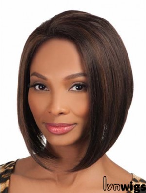 Chin Length Brown Yaki Without Bangs Comfortable African American Wigs