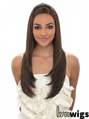 Long Brown Straight Without Bangs Fashionable African American Wigs