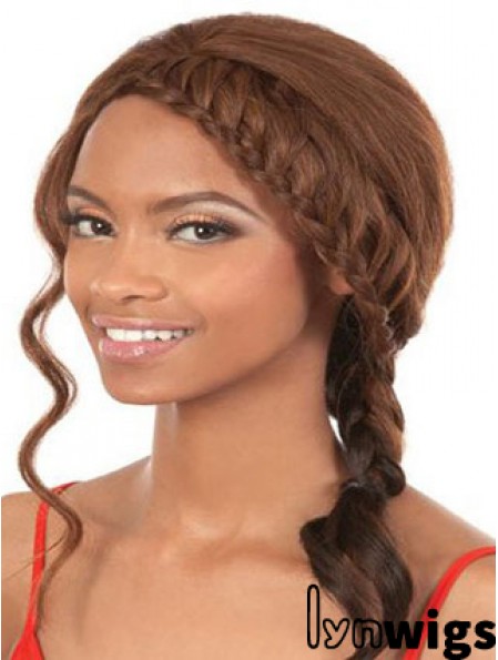 Shoulder Length Brown Wavy Without Bangs Soft African American Wigs