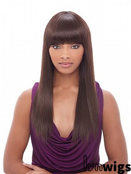 Long Auburn Yaki With Bangs Convenient African American Wigs