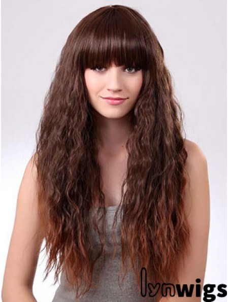 Long Ombre/2 Tone Curly With Bangs Suitable African American Wigs