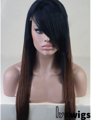 Long Straight With Bangs Full Lace 26 inch Stylish Black Women Wigs