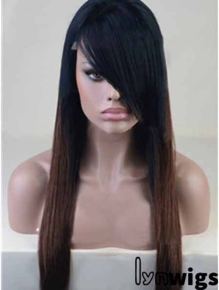 Long Straight With Bangs Full Lace 26 inch Stylish Black Women Wigs