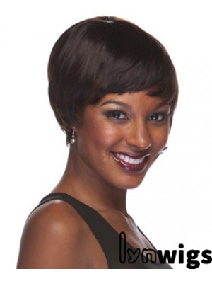 Brown Cropped Straight Boycuts Capless African American Wigs