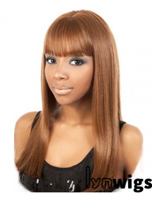 Long Brown Yaki With Bangs Trendy African American Wigs