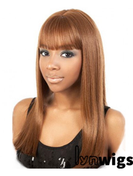 Long Brown Yaki With Bangs Trendy African American Wigs