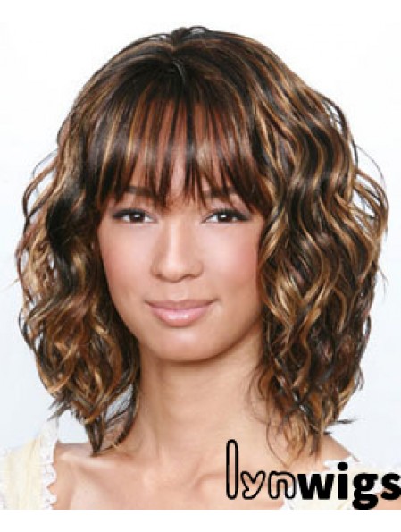 Shoulder Length Brown Curly Layered Best African American Wigs