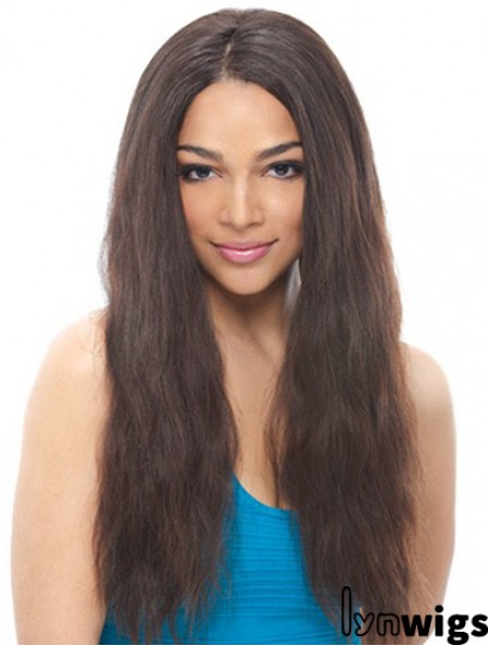 24 inch Black Long Without Bangs Wavy Suitable Lace Wigs