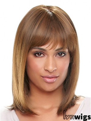 Shoulder Length Auburn Straight With Bangs Designed African American Wigs