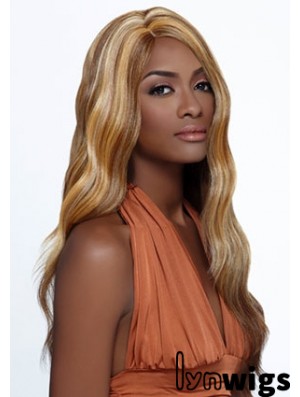 Long Blonde Wavy Layered Ideal African American Wigs