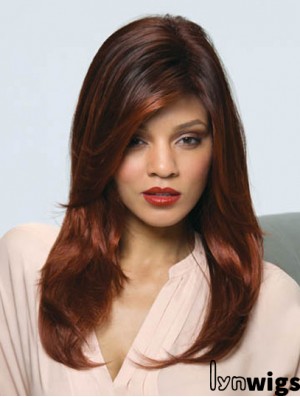 Long Auburn Straight With Bangs Modern African American Wigs