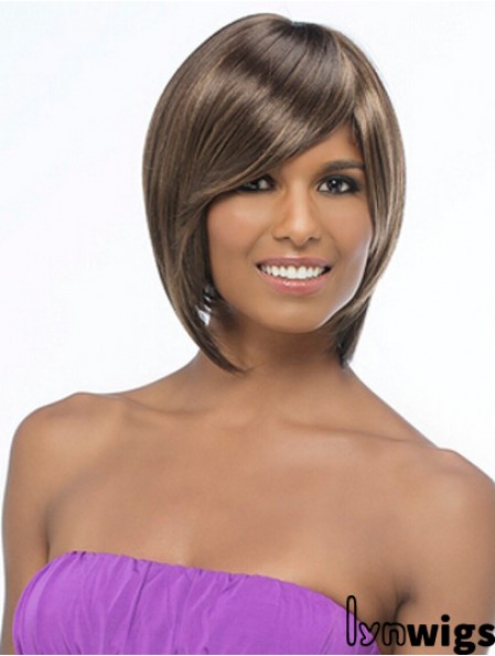 Chin Length Brown Straight Bobs Sleek African American Wigs