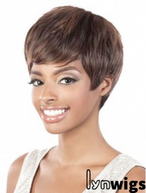 Short Brown Straight Layered Style African American Wigs