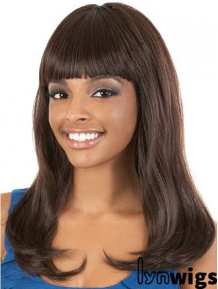 Long Brown Straight With Bangs Gorgeous African American Wigs