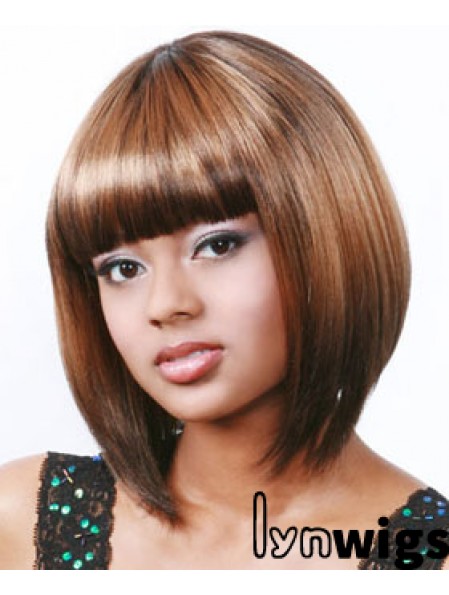 Chin Length Bobs Auburn Synthetic Straight Wigs For Black Woman